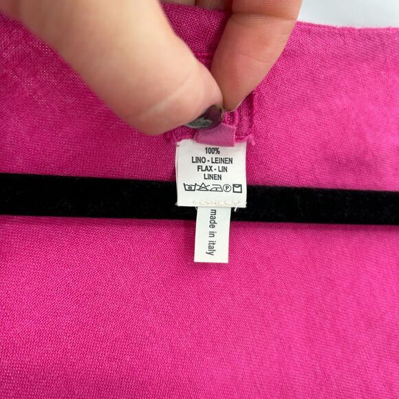 120% LINO Barbie Pink 100% Linen Sleeveless Asymmetrical Midi Dress Size Medium - Picture 6 of 6